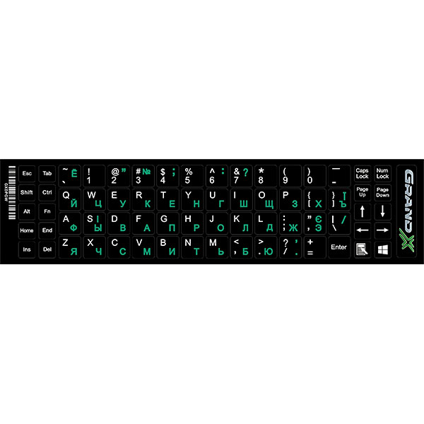 

Наклейки на клавіатуру Grand-X protection 68 keys Cyrillic Green White, Grand-X protection 68 keys Cyrillic