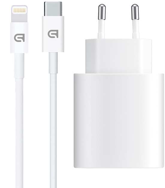 Мережевий зарядний пристрій для телефона ArmorStandart ABMHJ83 20W USB-C + кабель USB-C to Lightning White (ARM77724)