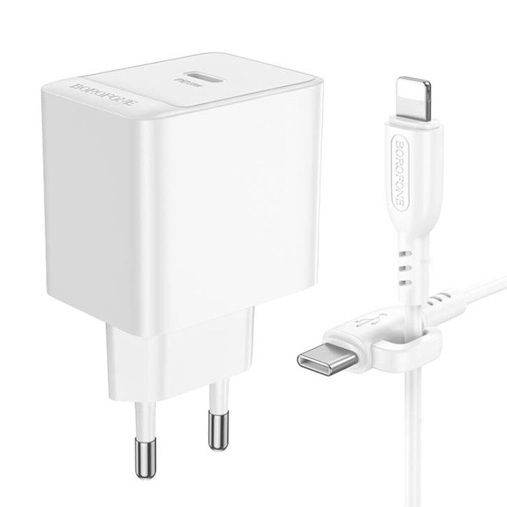 Мережевий зарядний пристрій для телефона Borofone BAS13A 20W/1 USB-C + Lightning White