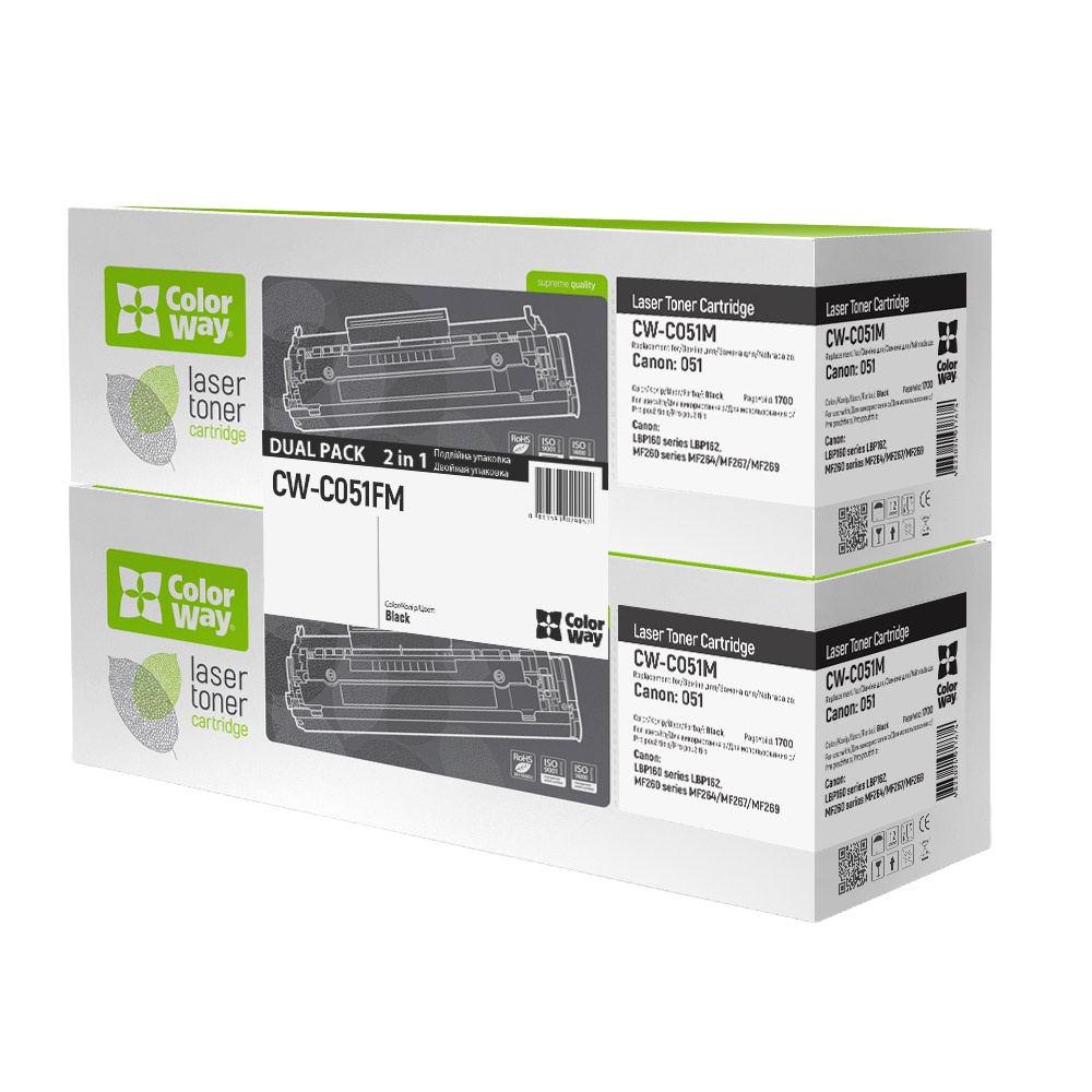 Тонер-картридж для принтера ColorWay для Canon 051 Bk DUAL PACK Black (CW-C051FM)