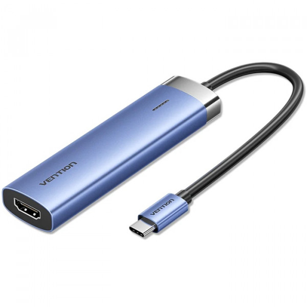 USB-хаб Vention USB3.1 Type-C  -   -   HDMI/USB 3.0x3/PD 100W 5-in-1 Blue (TGESB) Vention - купити в Україні