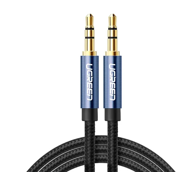 Аудіо-кабель Ugreen AV112 Angled Cable 3.5mm (тато)  -  3.5mm (тато) Cable Gold Plated Metal Case with Braid 0.5m Blue (60178) Ugreen - купити в Україні