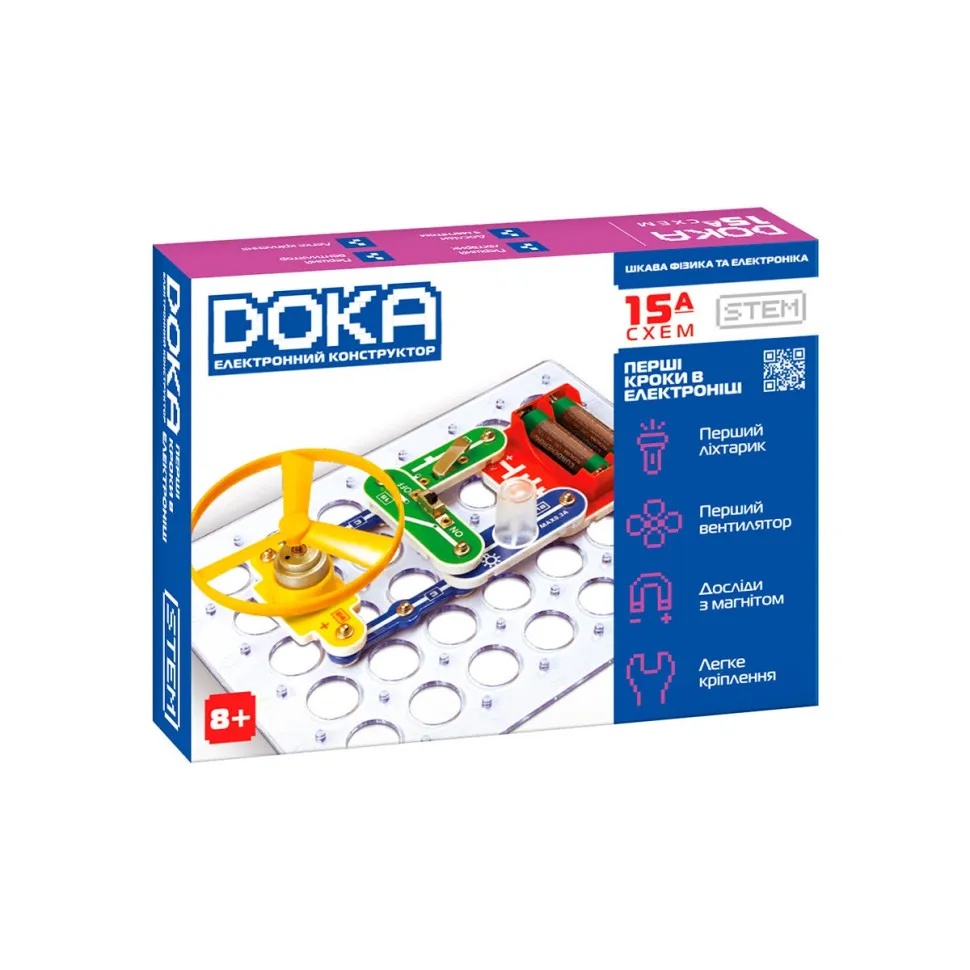 Конструктор DOKA Перші кроки в електроніці (Набір А, 15 схем) (D70709)