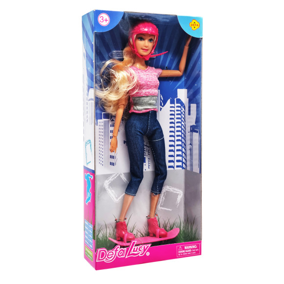 Лялька Defa 8375 Pink на скейті в шоломі